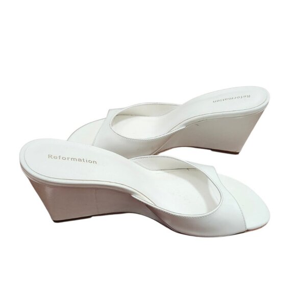 Reformation White Patent Leather Wedge Sandals Women’s Slip On Open Toe Size 6 - Picture 5 of 11